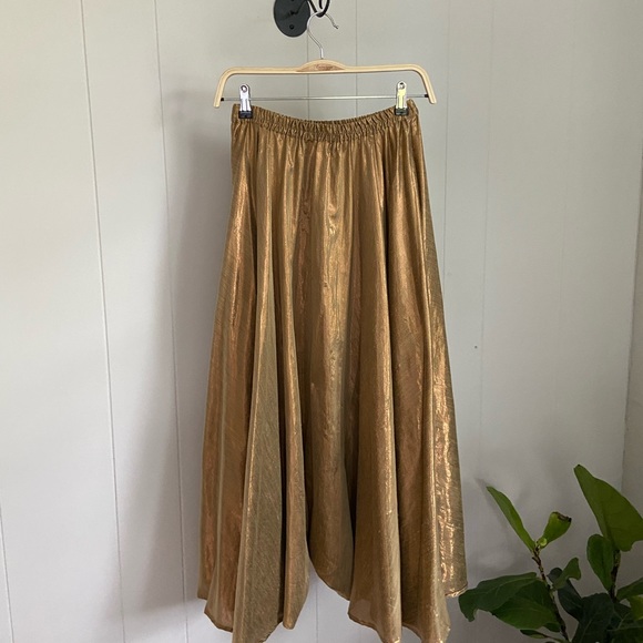 Free People Mes Demoiselles Gold Metallic Skirt - Picture 2 of 3